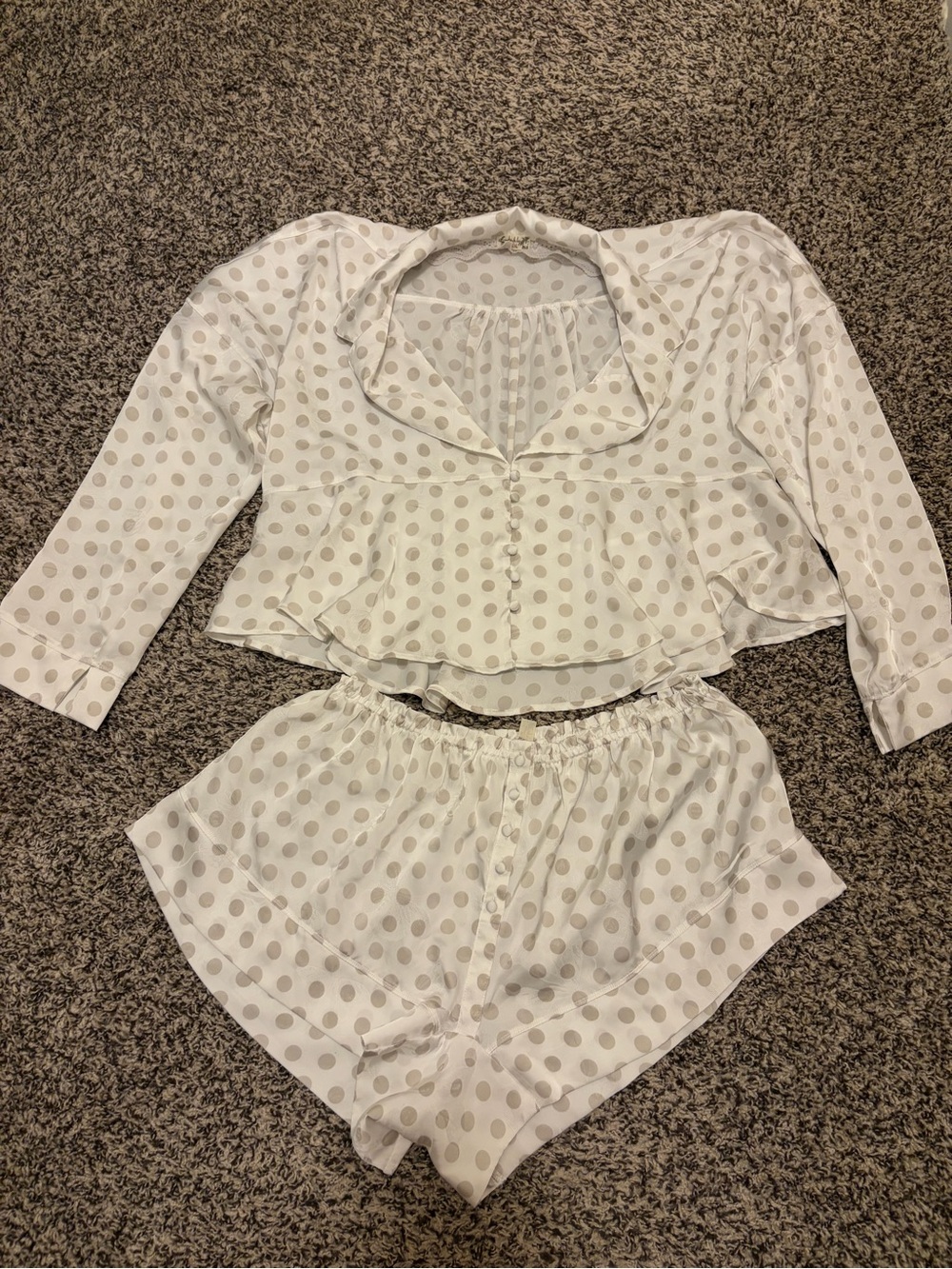 Free People White Satin Polka Dot Lace-Trim Sleep Set